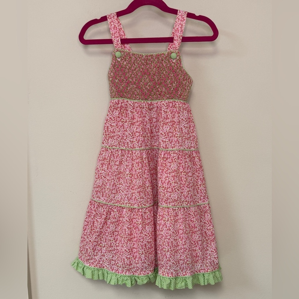 Beaux et Belles: Girls Pink & Red Smocked Floral Dress, Size 6